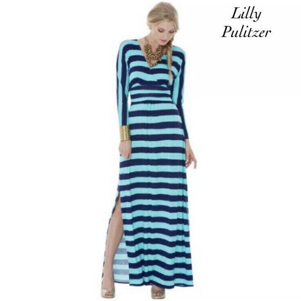 Lilly Pulitzer green and blue striped long sleeve maxi dress